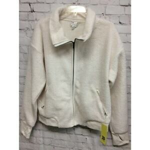 All In Motion Womens Sherpa Fleece Jacket Cream Mock Neck Zip Up Pockets XXL New